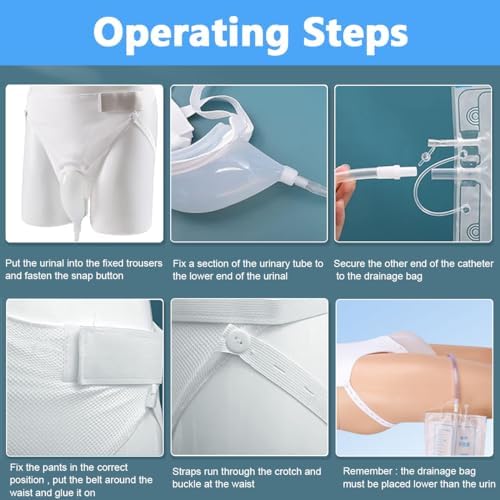 The manufacturer's illustrated operating steps for fitting the Urivie wearable component, belt and drainage bag